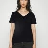 Edc By Esprit SLUB V NECK - Basic T-shirt - Black