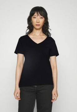 Edc By Esprit SLUB V NECK - Basic T-shirt - Black
