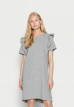 Edc By Esprit FRILL DRESS - Jersey Dress - Medium Grey