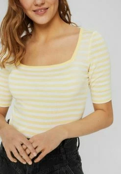 Edc By Esprit FULL NEEDLE SQUARE NECK STRIPED - Print T-shirt - Pastel Yellow -edc by Esprit Shop e9a229741c7b4fa687b593dd5d494cc5