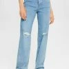 Edc By Esprit MIT DESTROYED EFFEKTEN - Straight Leg Jeans - Blue Medium Wash