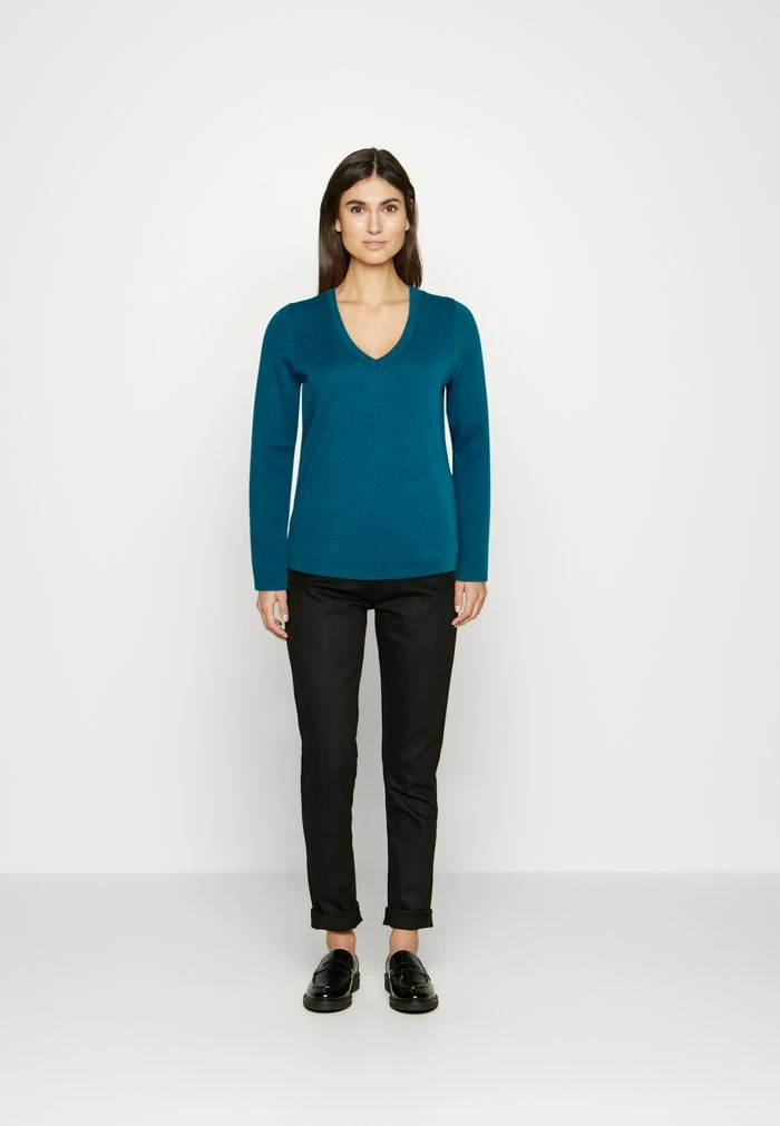 Edc By Esprit BASIC V-NECK - Jumper - Teal Blue 2 Edc By Esprit BASIC V-NECK - Jumper - Teal Blue - Image 2
